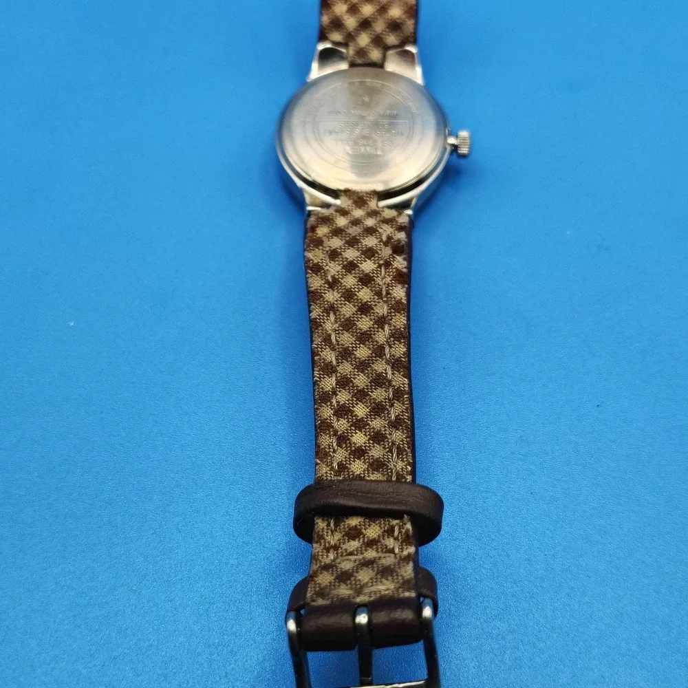 Vintage 1995Timex INDIGLO 22mm Women's Quartz Watch‎ Genuine Leather Plaid Strap